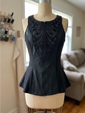Buffalo David Bitton Black Leather Peplum Zip Front Camisole
